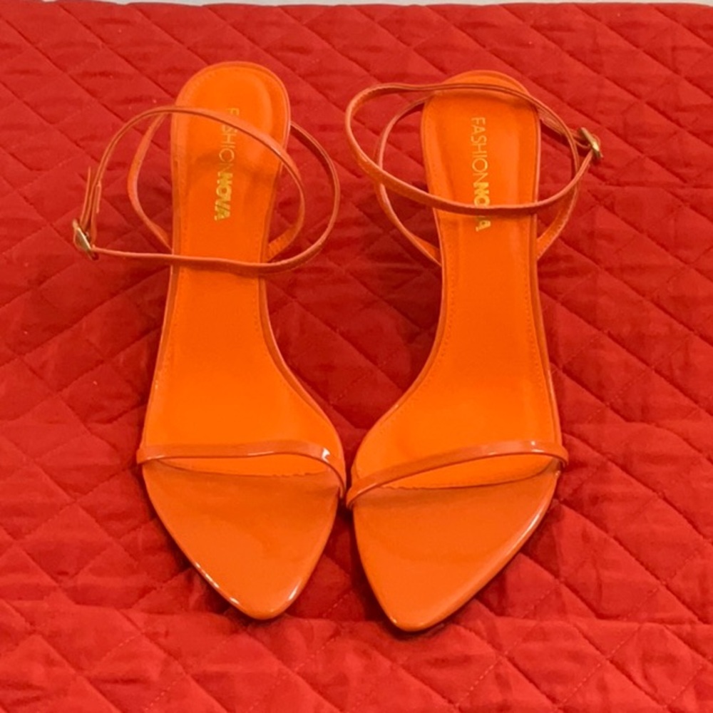Fashion Nova Orange Patent Strappy Ankle-Heel Sandals - Picture 2 of 4